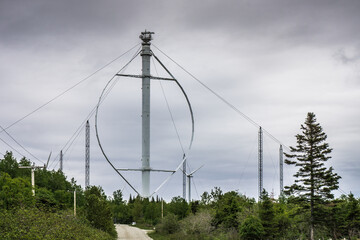 View on Eole Cap-Chat, a 110m unique vertical wind turbine in Gaspesie, in Quebec (Canada)