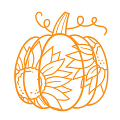 Pumpkin Mandala. Flower Pumpkin. Sunflower. Happy Halloween. Vector illustration. Isolated on white background. Good for posters, t shirts, postcards.