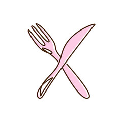 Continous one line drawing fork and knife restaurant logo stock vector