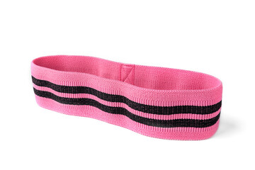 Pink elastic fabric band for fitness isolated on white background.