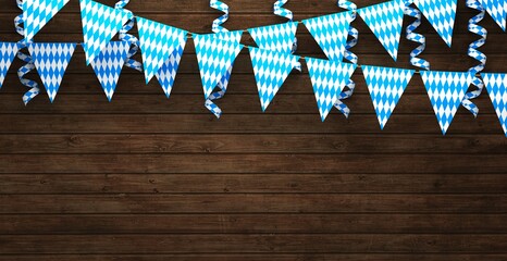 Oktoberfest background with flags on rustic wood,3d rendering