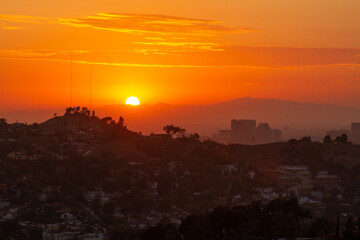 Sunset over Glendale California as viewed from mount fiji in Eagle Rock