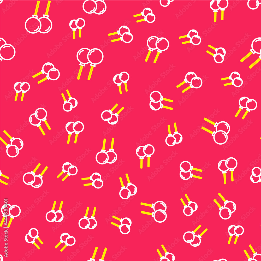Poster Line Balloons with ribbon icon isolated seamless pattern on red background. Vector