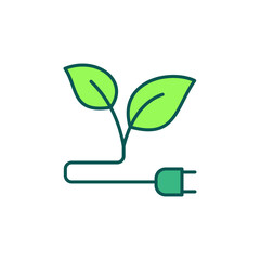 Eco Plug with Leaves colored icon - Green Energy sign