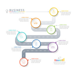 Vector illustration infographics design template, business information, presentation chart, with 7 options or steps. 