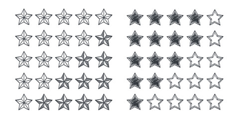 Quality rating signs. Stars icons concept. Drawn icons of stars. Vector illustration