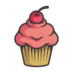 Muffin cake cartoon colorful with black line art design illustration vector