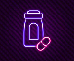 Glowing neon line Sedative pills icon isolated on black background. Colorful outline concept. Vector
