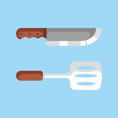 Spatula and knife flat design style illustration symbol logo shadow detail vector.