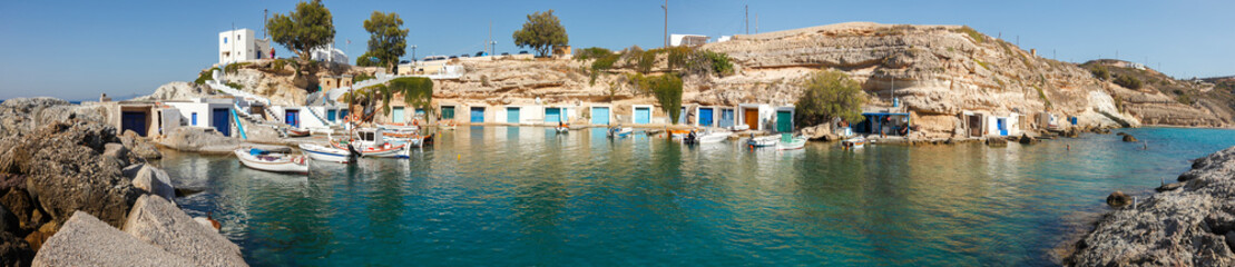 Fishing port of Mandraki on the island of Milos, Cyclades, Greece