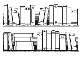 Stylized black and white books on the shelf. Coloring for adult. Printable Bullet Journal Insert Books Tracker © Nataliia