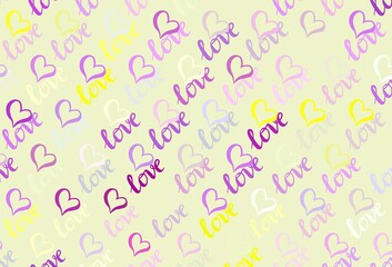 Light Pink, Yellow vector backdrop with sweet hearts.