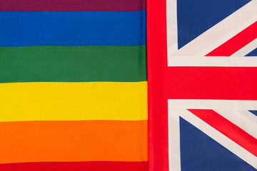 top view of british and lgbt flags