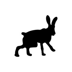 The silhouette of a black hare on a white background.