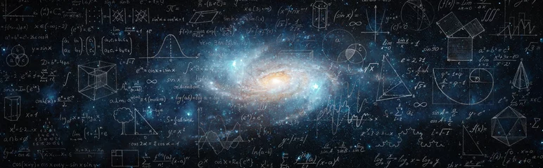 Fototapeten Mathematische und physikalische Formeln vor dem Hintergrund einer Galaxie im Universum. Weltraumhintergrund zum Thema Wissenschaft und Bildung. Elemente dieses von der NASA bereitgestellten Bildes. © Tryfonov