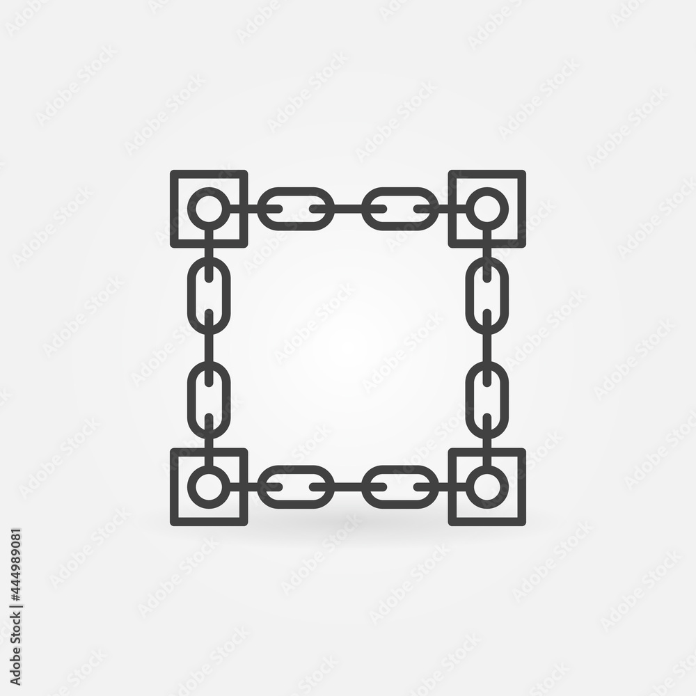 Poster blockchain - connected chains with blocks line vector icon