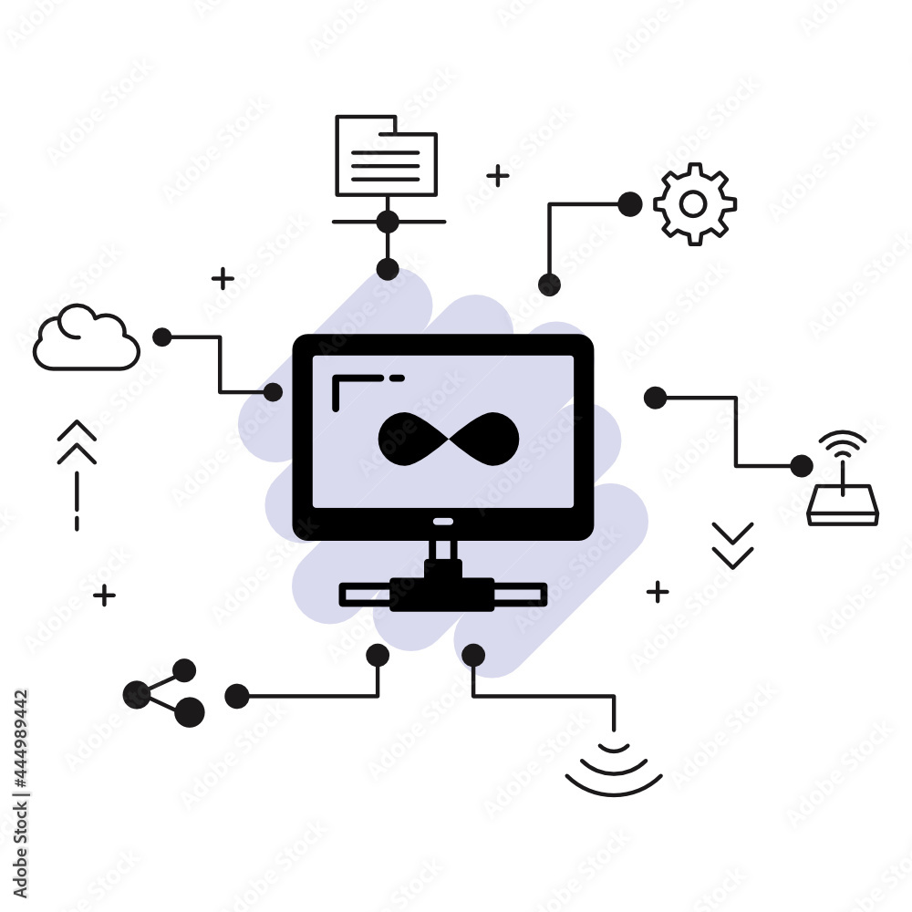 Poster unlimited bandwidth connection concept, high speed vector glyph icon design, infinity sign, cloud co