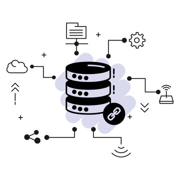 Linked or chain servers Concept,Database Engine Vector glyph Icon Design, Cloud computing and Web hosting services Symbol on White background, 