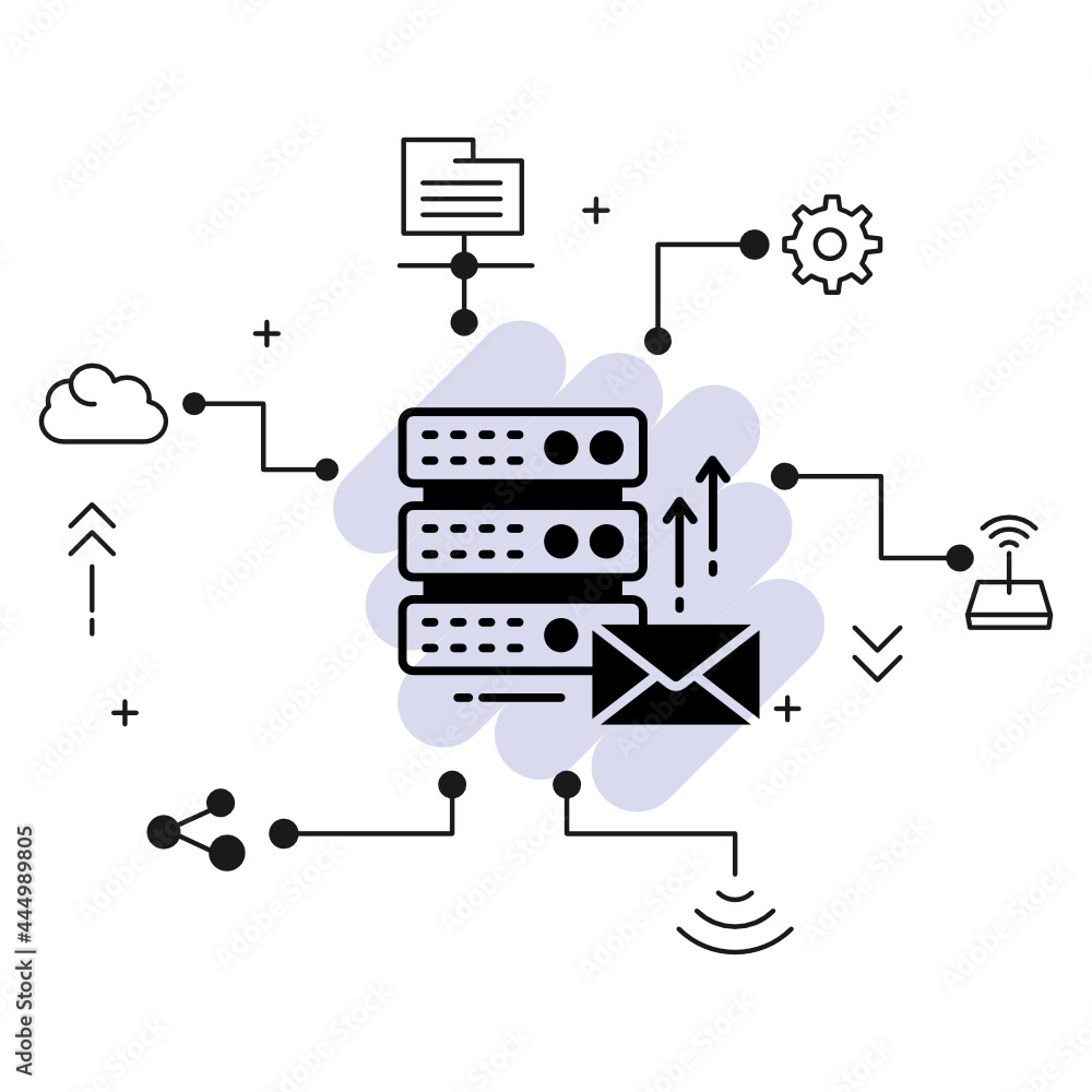 Poster outgoing email server concept, email interface vector glyph icon design, cloud computing and interne