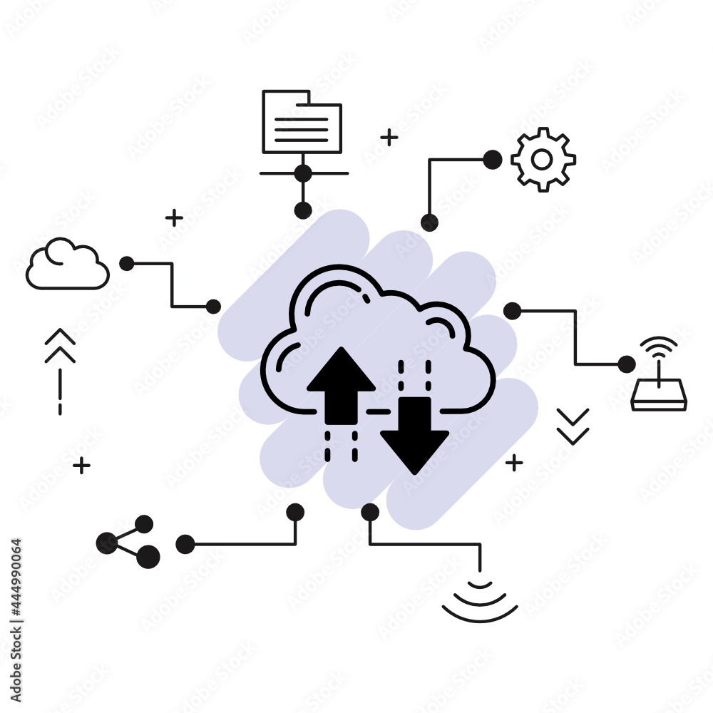 Aufkleber cloud data sync concept, storage transfer service vector glyph icon design, burst computing and web 