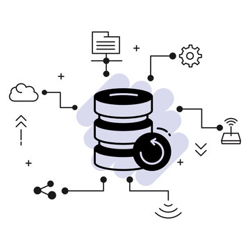 Database Server Recovery And Reboot Concept, Data Backup Machine Vector Glyph Icon Design, Cloud Computing And Web Hosting Services Symbol, Restart Machine Stock Illustration