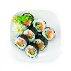 Mentaiko Roll Maki Sushi dish Japanese Tara Coed Roe filling with vegetables Japanese food