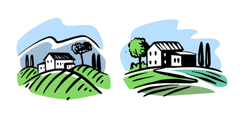 vineyards with house emblem for liquor store vector