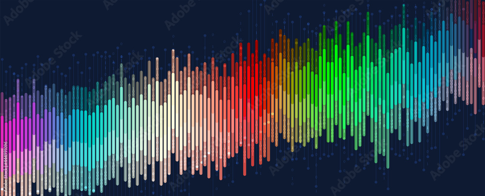 Aufkleber Bytes of binary code run through network. Abstract futuristic technology syberspace