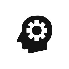 Human head with cog silhouette black vector illustration