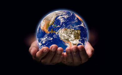 earth in hands. green planet on hand. save of earth. environment concept for background web or...
