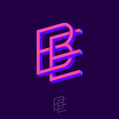 B and E letters. Monogram consist of volumetric letters, crossed, impossible figure.