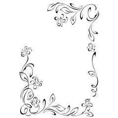 frame 102. unique decorative frame with stylized flowers on stems with leaflets and curls in black lines on a white background