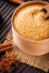 cane brown sugar on a white acrylic background