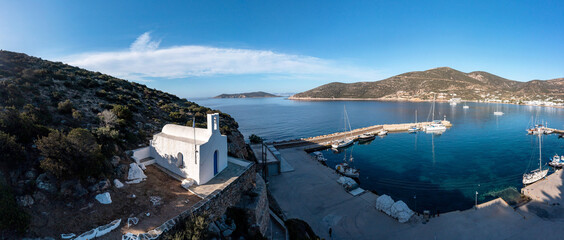 Sifnos island, Platys gialos aerial drone view. Greece Cyclades.