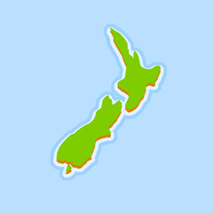 New Zealand. Green Island in Polynesia. Geography and place to travel. Flat illustration