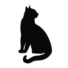Vector silhouette of the cat, single, standing,  black color, isolated on white background