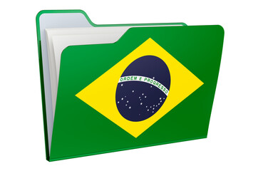 Computer folder icon with Brazilian flag. 3D rendering