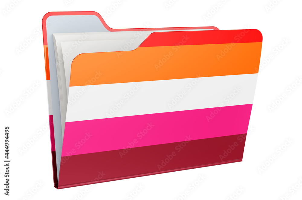 Poster computer folder icon with lesbian flag. 3d rendering