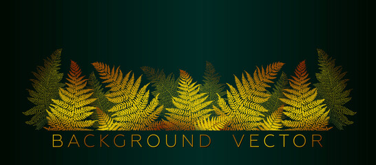 Gold fern leaves background vector. Wallpaper design with line art texture of fern leaves, jungle, exotic botanical floral pattern. Design for prints, banner, wall © alinapala
