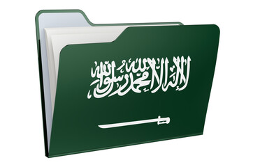 Computer folder icon with Saudi Arabian flag. 3D rendering