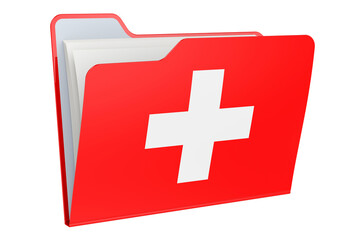 Computer folder icon with Swiss flag. 3D rendering