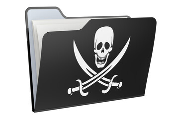 Computer folder icon with Pirate flag. 3D rendering