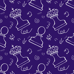 chess pieces on blue background. seamless pattern. for printing on fabrics, packaging, stationery, wallpaper, children's things. doodle illustration chess. international chess day
