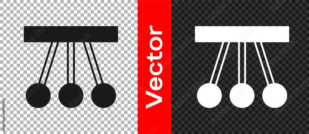 Poster black pendulum icon isolated on transparent background. newtons cradle. vector