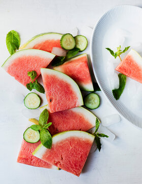 Watermelon Slices on a white table