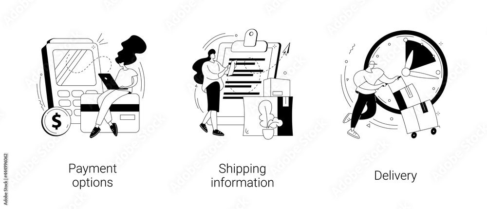 Aufkleber e-commerce website order processing abstract concept vector illustrations.