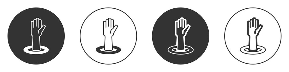 Black Helping hand icon isolated on white background. Circle button. Vector