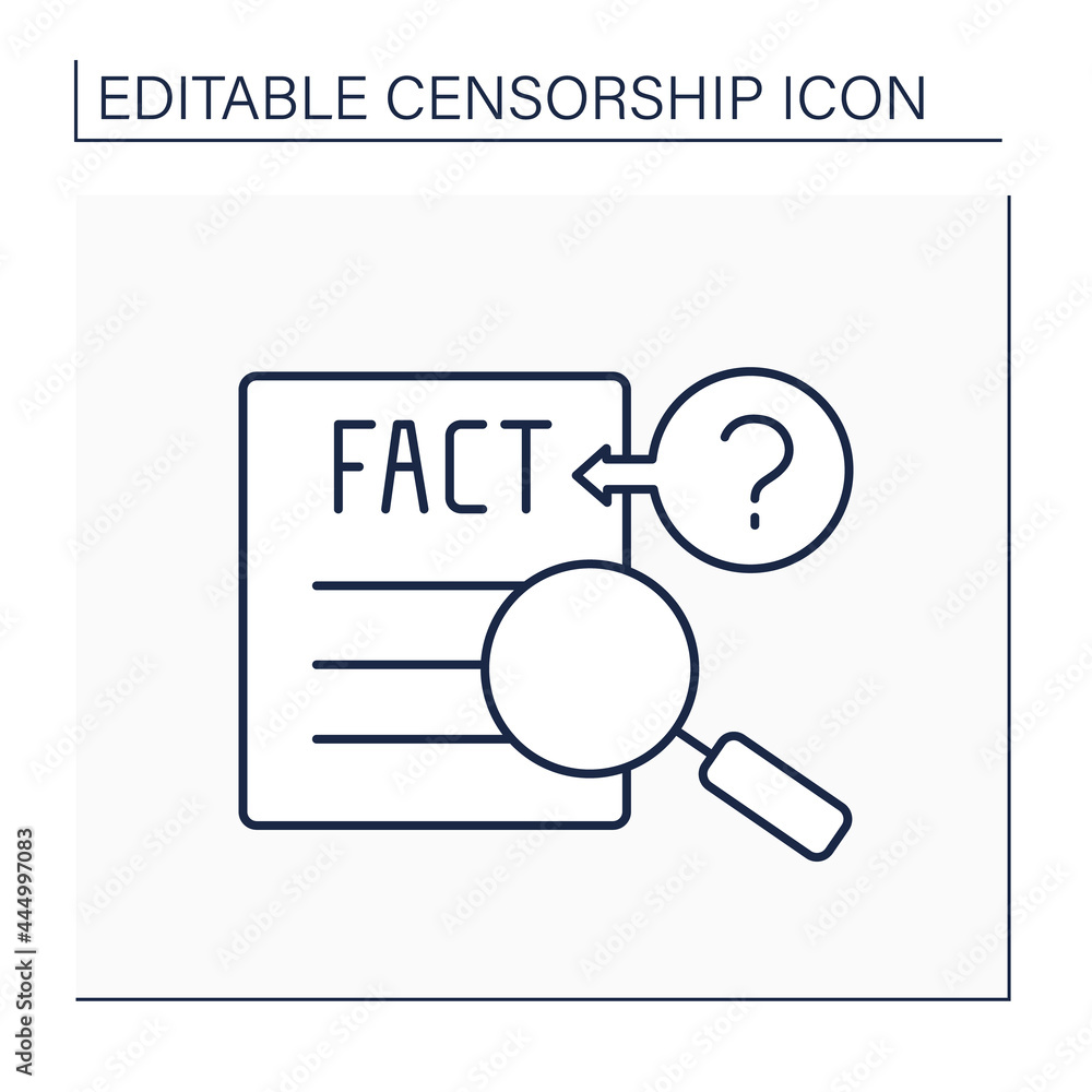 Poster fact-check line icon. verify facts. factual accuracy of statements. checking information. censorship