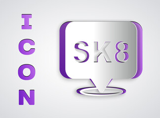 Paper cut Skateboard icon isolated on grey background. Extreme sport. Sport equipment. Paper art style. Vector