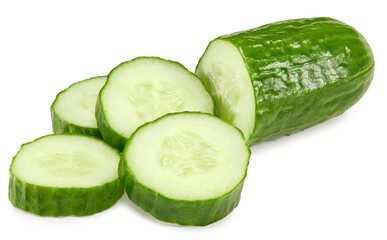 cucumber with slices isolated on white background. clipping path